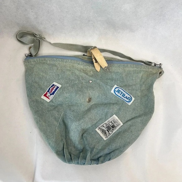 Vintage Holiday Fair Faded Blue Jean Denim Hobo Crossbody Jetbag - Picture 2 of 12